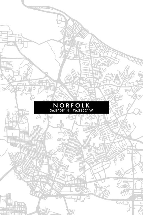 Norfolk, Virginia City Map Minimal Style by WallDecorAddict wall art