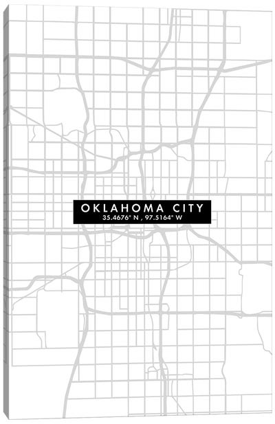 Oklahoma City Map Minimal Style Canvas Art Print - Oklahoma Art