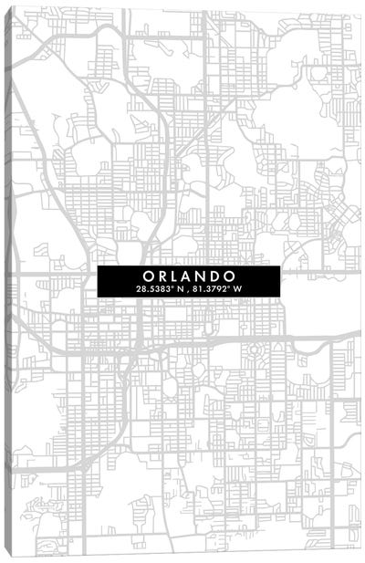 Orlando, Florida City Map Minimal Style Canvas Art Print - Orlando Art