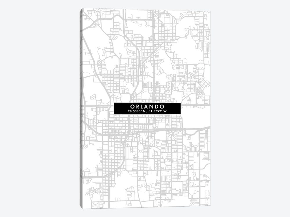 Orlando, Florida City Map Minimal Style by WallDecorAddict 1-piece Canvas Art Print