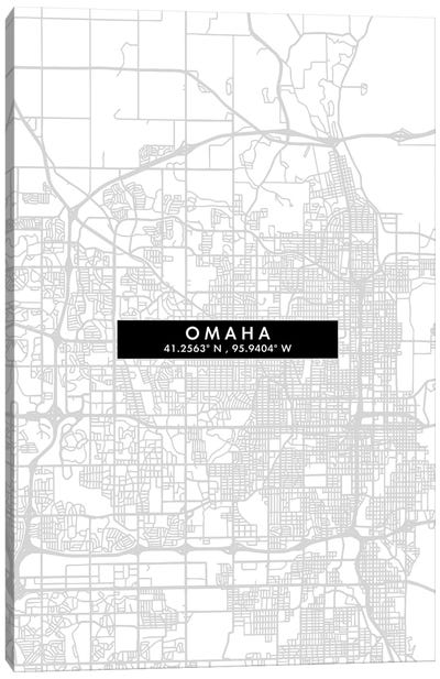 Omaha, Nebraska City Map Minimal Style Canvas Art Print - Omaha Art