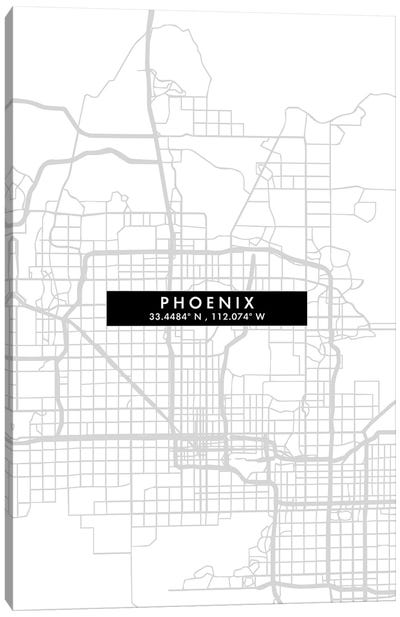 Phoenix, Arizona City Map Minimal Style Canvas Art Print - Phoenix Art