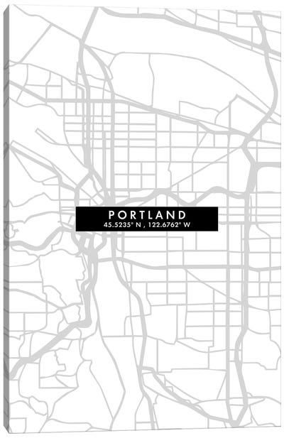 Portland, Oregon City Map Minimal Style Canvas Art Print - Portland Art