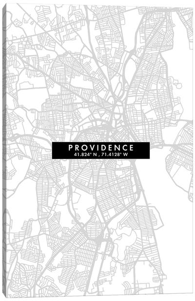 Providence, Rhode Island City Map Minimal Style Canvas Art Print - Rhode Island Art
