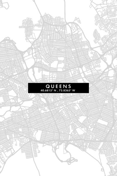 Queens, New York City Map Minimal Style by WallDecorAddict art print