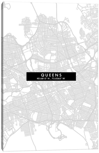 Queens, New York City Map Minimal Style Canvas Art Print - New York City Map