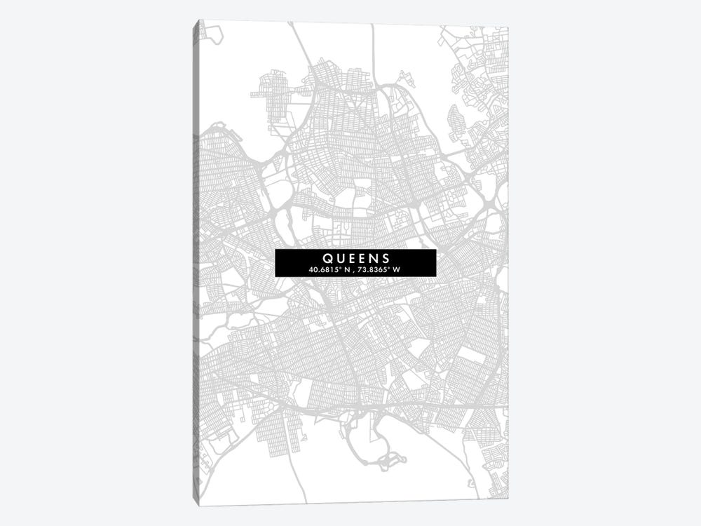 Queens, New York City Map Minimal Style by WallDecorAddict 1-piece Canvas Print