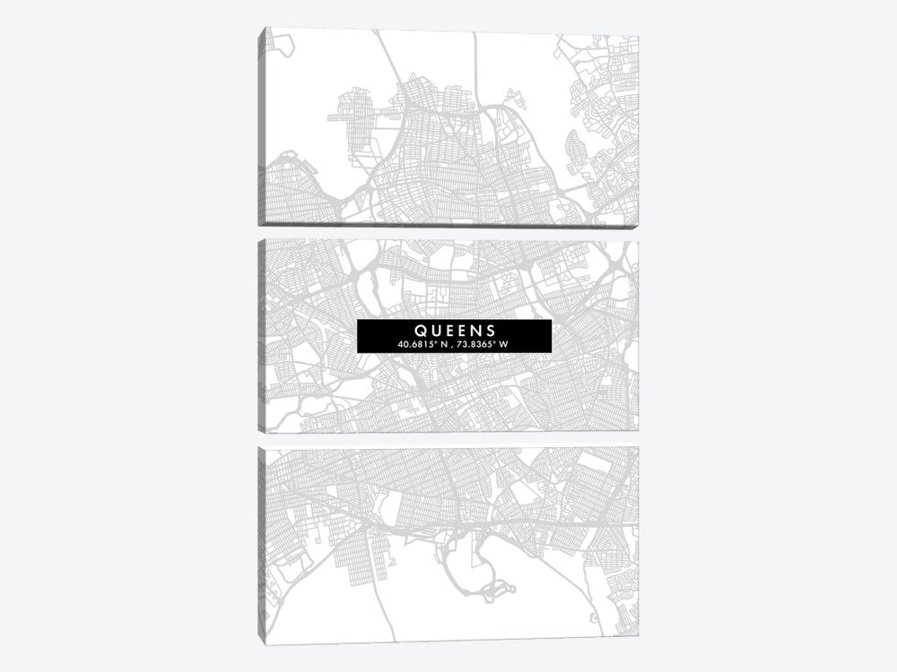 Queens, New York City Map Minimal Style by WallDecorAddict 3-piece Art Print