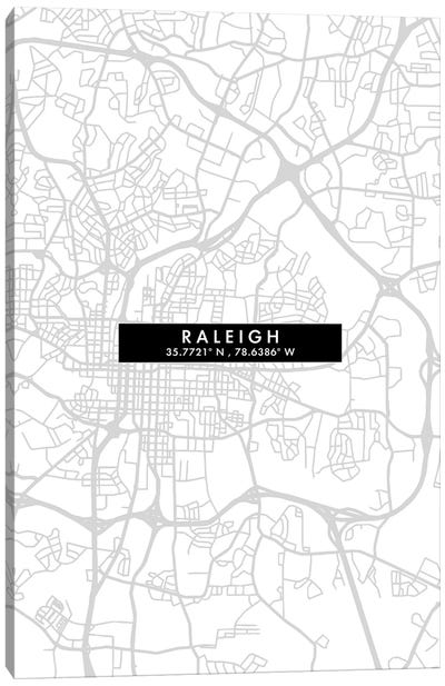 Raleigh, North Carolina City Map Minimal Style Canvas Art Print - Raleigh Art