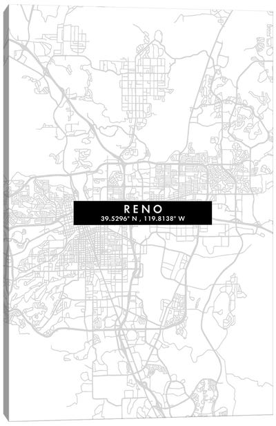 Reno, Nevada City Map Minimal Style Canvas Art Print