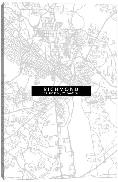 Richmond, Virginia City Map Minimal Style Canvas Art Print - Virginia Art