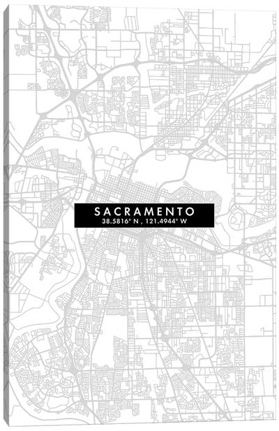 Sacramento, California City Map Minimal Style Canvas Art Print - Sacramento Art