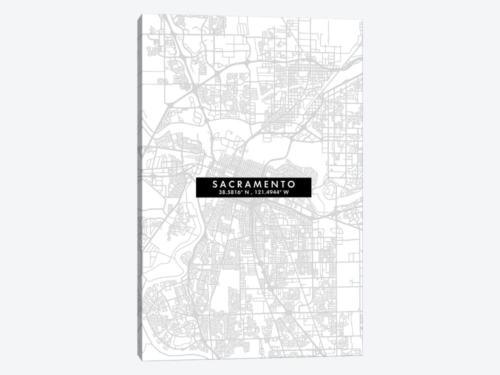 Sacramento, California City Map Minimal Style by WallDecorAddict 1-piece Canvas Artwork