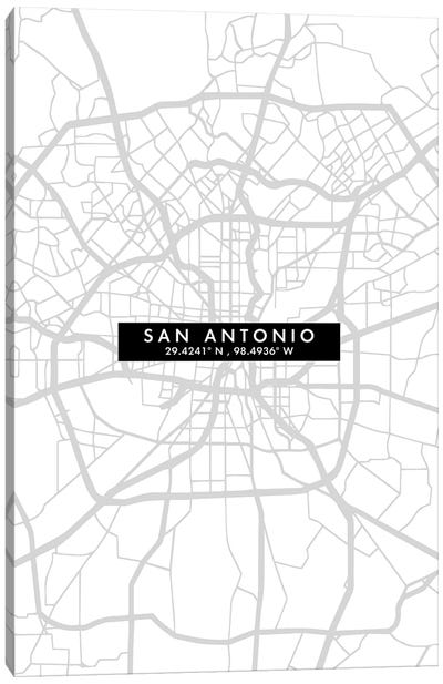 San Antonio City Map Minimal Style Canvas Art Print - San Antonio Art
