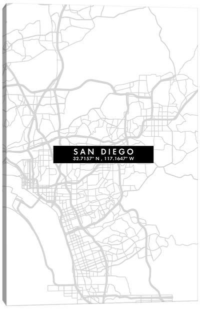 San Diego City Map Minimal Style Canvas Art Print - San Diego Maps