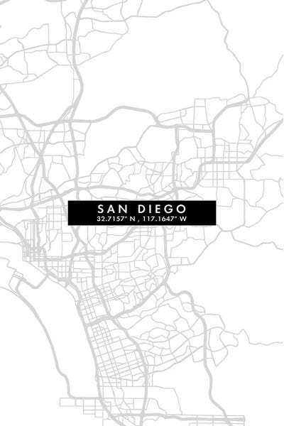 San Diego Maps: San Diego City Map Minimal Style by WallDecorAddict