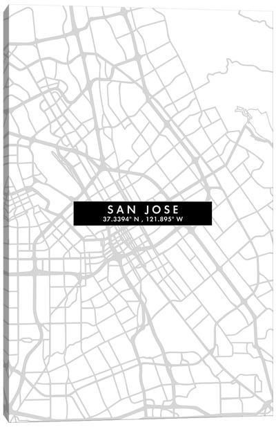 San Jose City Map Minimal Style Canvas Art Print - San Jose Art