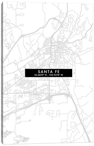 Santa Fe, Argentina City Map Minimal Style Canvas Art Print - New Mexico Art