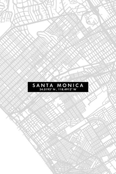 Santa Monica City Map Minimal Style by WallDecorAddict art print