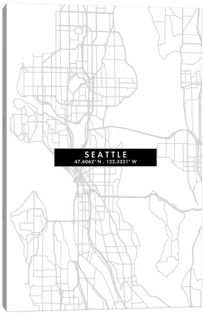 Seattle City Map Minimal Style Canvas Art Print - Seattle Art