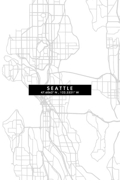 Seattle Maps: Seattle City Map Minimal Style by WallDecorAddict