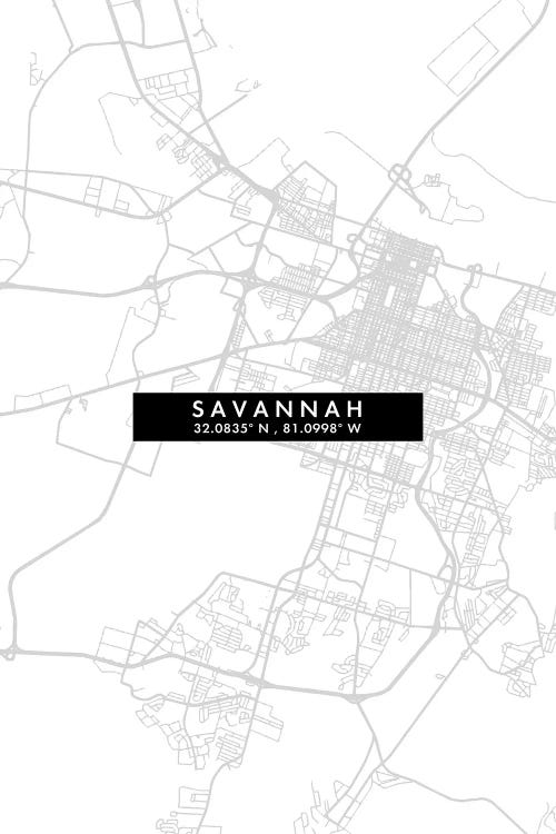 Savannah, Georgia City Map Minimal Style by WallDecorAddict wall art