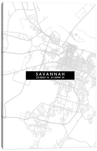 Savannah, Georgia City Map Minimal Style Canvas Art Print - Georgia Art