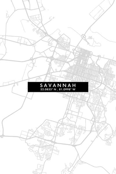 Georgia: Savannah, Georgia City Map Minimal Style by WallDecorAddict