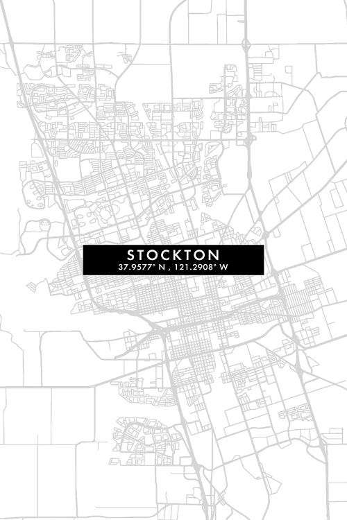Stockton, California City Map Minimal Style by WallDecorAddict wall art