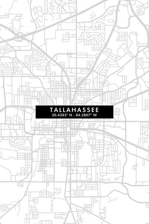 Tallahassee, Florida City Map Minimal Style by WallDecorAddict wall art