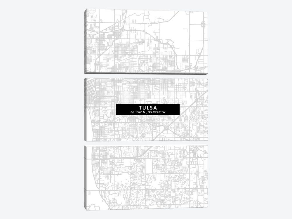 Tulsa City Map Minimal Style by WallDecorAddict 3-piece Canvas Art Print