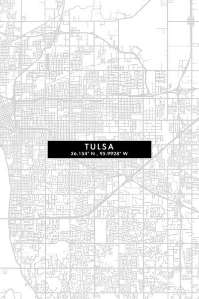 Oklahoma: Tulsa City Map Minimal Style by WallDecorAddict