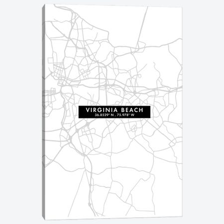 Virginia Beach City Map Minimal Style Canvas Print #WDA1710} by WallDecorAddict Canvas Artwork
