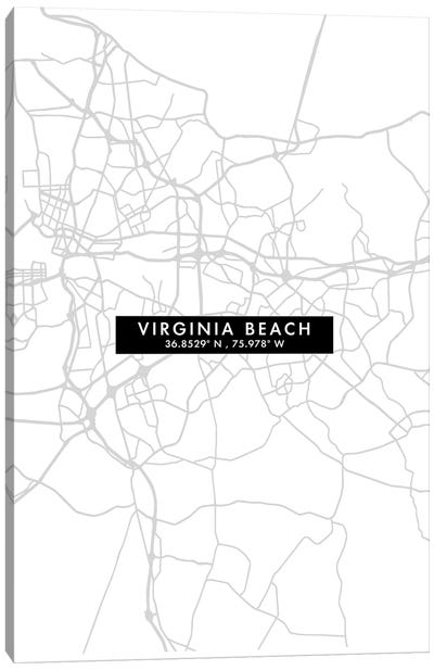 Virginia Beach City Map Minimal Style Canvas Art Print - Virginia Art