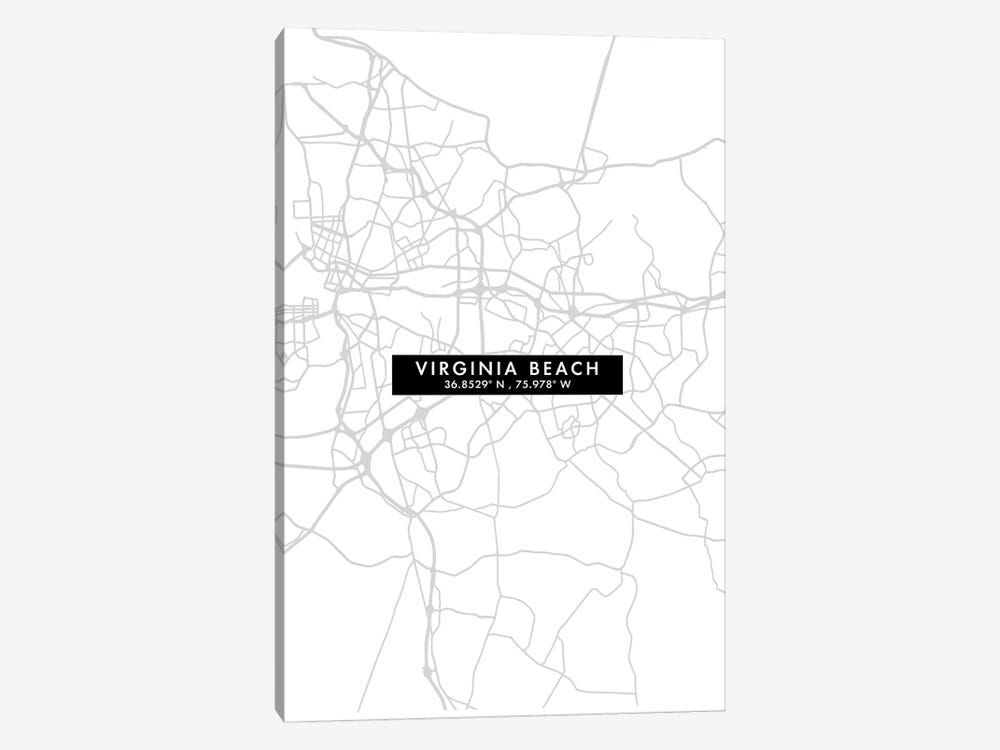 Virginia Beach City Map Minimal Style by WallDecorAddict 1-piece Canvas Artwork