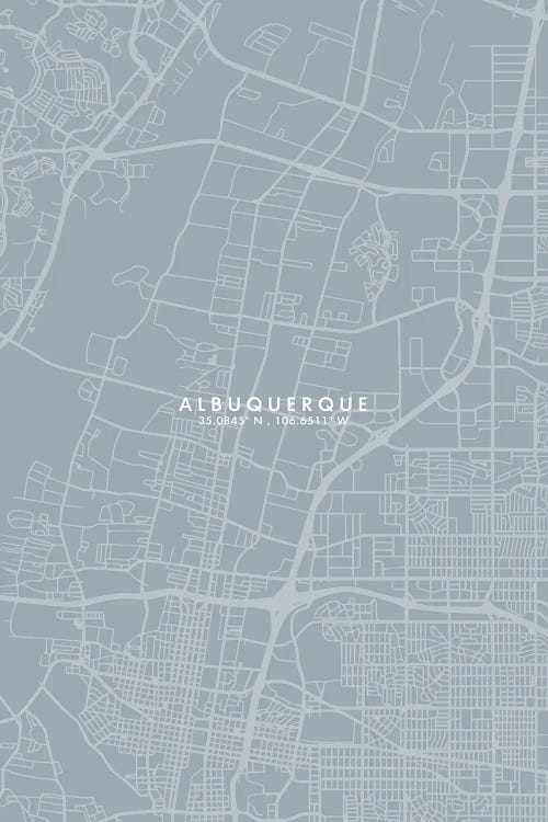 Grey Blue Albuquerque, New Mexico, City Map
