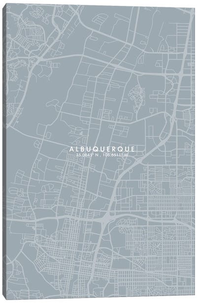 Albuquerque, New Mexico, City Map Grey Blue Style Canvas Art Print