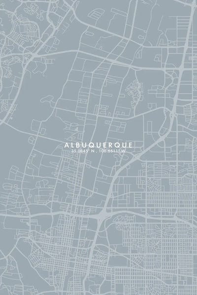 Grey Blue Albuquerque, New Mexico, City Map
