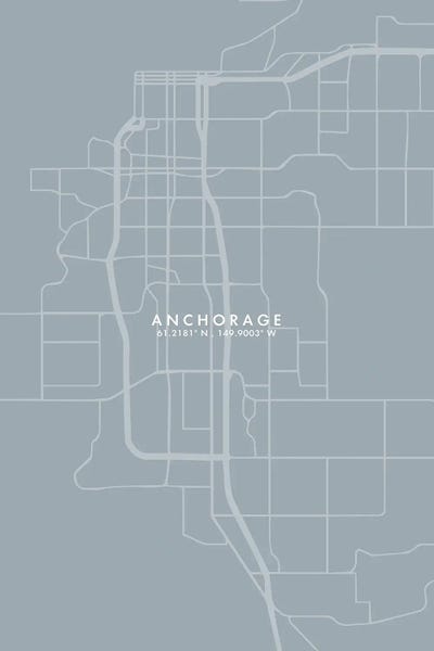 Anchorage City Map Grey Blue Style by WallDecorAddict art print