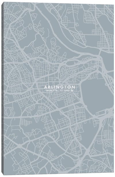 Arlington City Map Grey Blue Style Canvas Art Print - Virginia Art