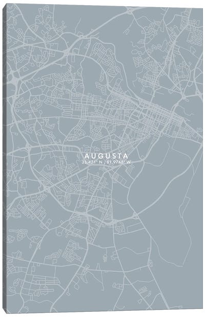 Augusta City Map Grey Blue Style Canvas Art Print