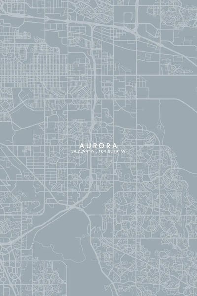 Colorado: Aurora City Map Grey Blue Style by WallDecorAddict