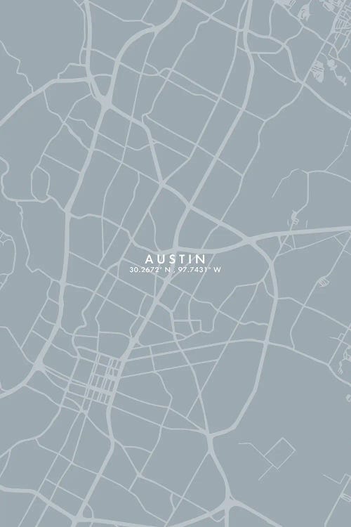 Austin City Map Grey Blue Style