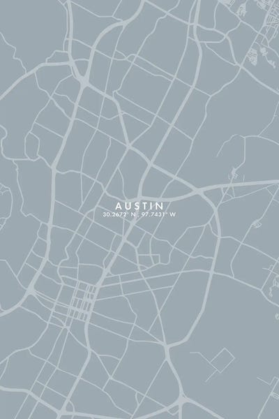 Austin City Map Grey Blue Style