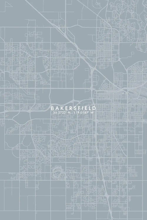 Bakersfield, California City Map Grey Blue Style