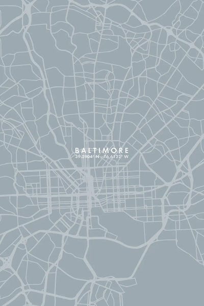 Baltimore City Map Grey Blue Style by WallDecorAddict framed wall art