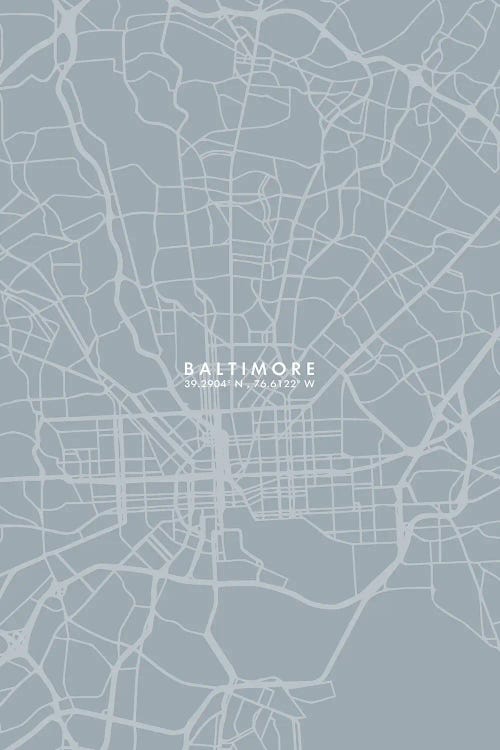 Baltimore City Map Grey Blue Style