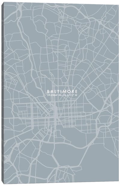 Baltimore City Map Grey Blue Style Canvas Art Print - Maryland Art