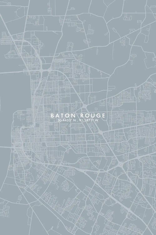 Baton Rouge, Louisiana City Map Grey Blue Style by WallDecorAddict wall art