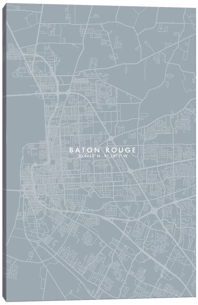 Baton Rouge, Louisiana City Map Grey Blue Style Canvas Art Print